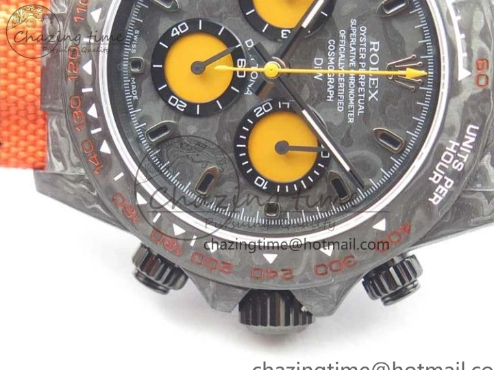 0503 AllSeason Daytona DIW Carbon OMF Best Edition Carbon Orange Dial on Orange Nylon Strap A 2845